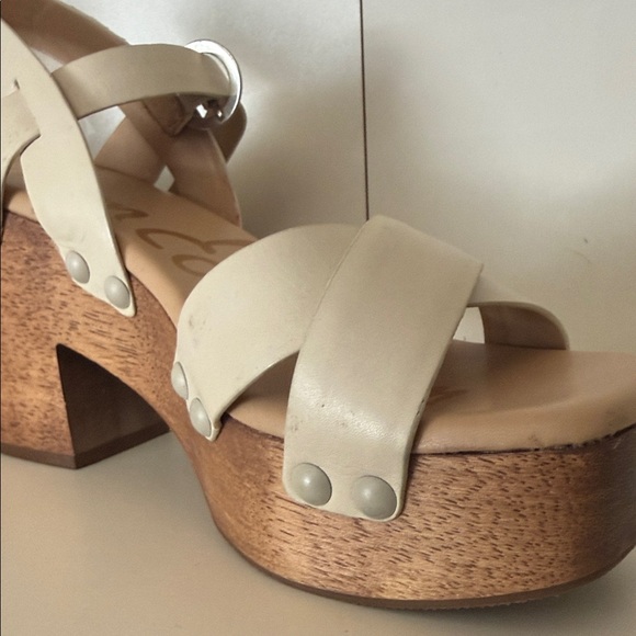 Sam Edelman Size 8.5 Josefine Heeled Platform Ivory Leather Blocked Heel Sandals - Picture 7 of 16
